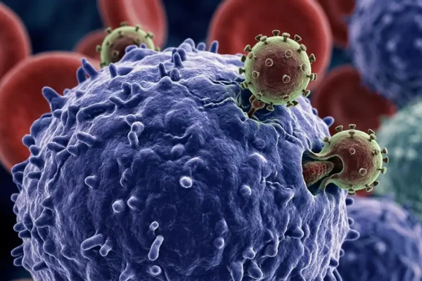 HIV virus attacking a lymphocyte