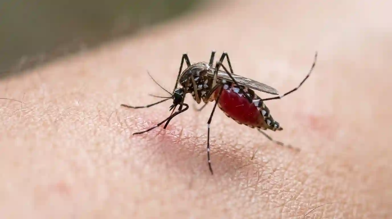a mosquito biting a human